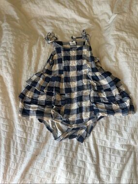 Quinn Navy and White Gingham Toddler Romper